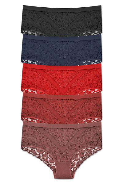ZENA UNDERWEAR Pachet de 5 chiloți de damă cu talie înaltă elastică cu dantelă și detaliu din tul