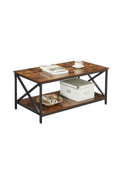 Luxury Home Coffee Table with Storage Shelf and X-Shaped Steel Frame
