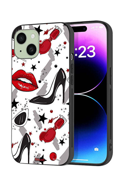 Tolwak Apple iPhone 15 Plus Protective Case Cover Lipstick And Shoes Art