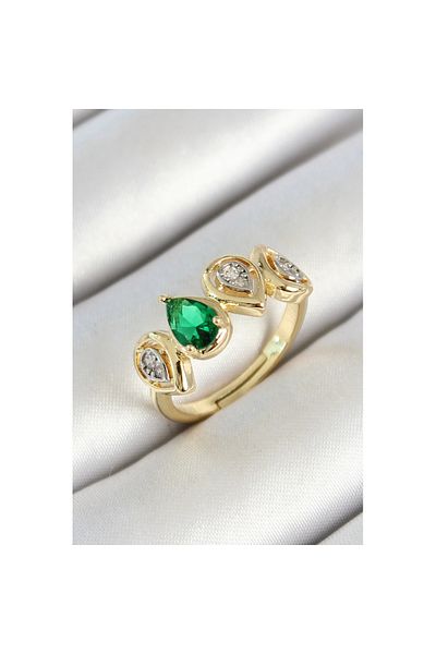 Skygo Gold Color Adjustable Women's Ring with Brass Row Drop Figure Zircon Stone - Tj-Byk3784