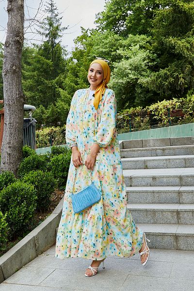 EBRUTESETTÜR Modal Floral Patterned Hijab Dress