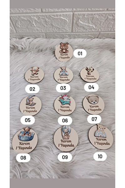 Doğrukan Hediyelik 10 adet ayıcık figürlü ahşap taban yenidoğan doğum günü me...