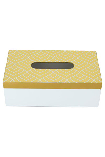 Generic علبة مناديل خشبية من معرض السيف، بغطاء منقوش - أبيض