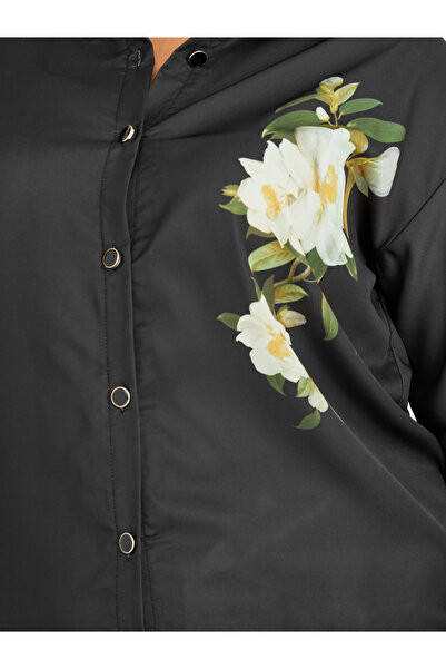 Styli Plus Size Floral Printed Satin Shirt and Wide Leg Pants Co-Ords