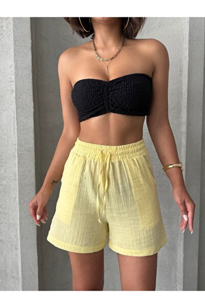 Miss Prova Muslin Beachwear Shorts with Elastic Waist and Waist Tie Detail