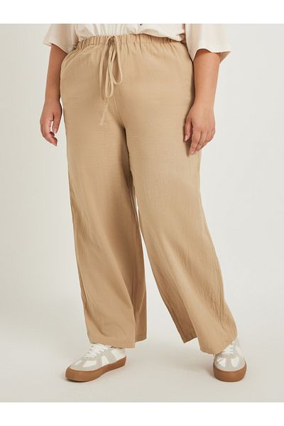 Styli Plus Size Solid Wide Leg Pants with Drawstring Waist
