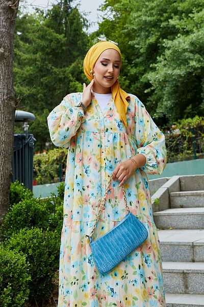 EBRUTESETTÜR Modal Floral Patterned Hijab Dress