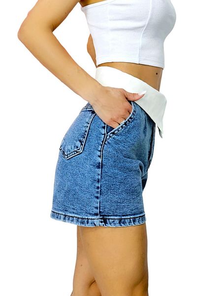 FashionForYou Pantaloni scurți din denim Gallant, cu rever îndoit, albaștri, mărime M