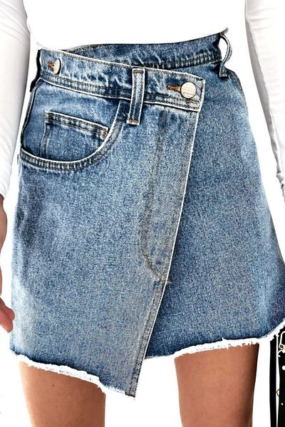FashionForYou Fustă hippie din denim, albastră, 32