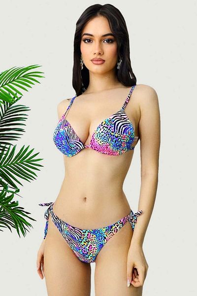 FashionForYou Costum de baie Daphne din două piese, slip reglabil și sutien push-up, albastru sălbatic, 40
