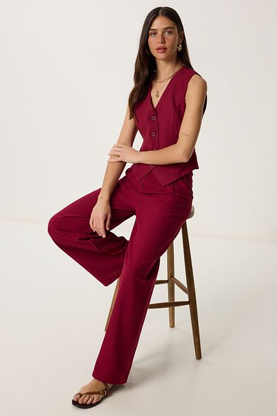 Lovelyİstanbul Linen Vest Pants Suit Cherry Lrv0106