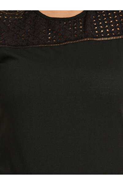 Styli Plus Size Schiffli Yoke Flat Pompom Detail Top and Pyjama Set