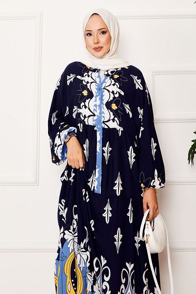 EBRUTESETTÜR Patched Half Button Viscose Hijab Dress