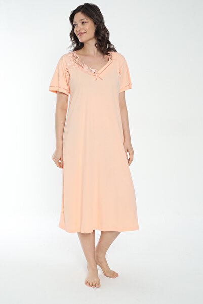 MİSS LOLİTA Γυναικείο νυχτικό 100% βαμβακερό κοντομάνικο μίντι μήκους / σομόν...