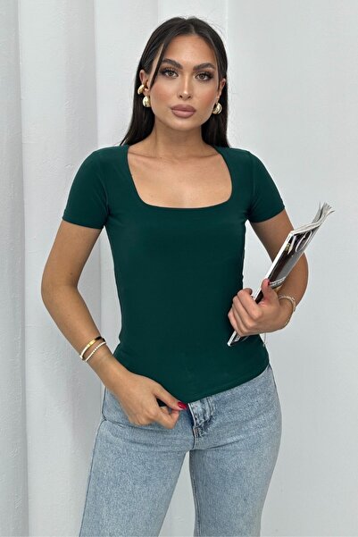 spirituel Dámské tričko s krátkým rukávem, čtvercový výstřih, dvouvrstvé tričko z pískové látky