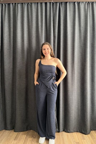 Sorridi Seersucker 2-Piece Set with Single Shoulder Accessory Detail