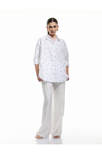 Koton Cotton Long Sleeve Oversize Shirt with Heart Embroidery Detail