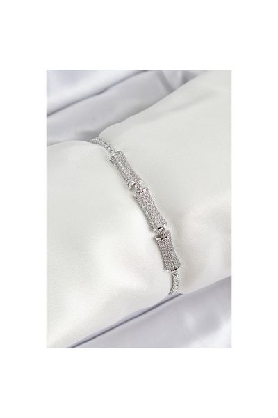 REBORN DESIGN Brass Silver Color Zircon Stone Bone Model Women's Bracelet