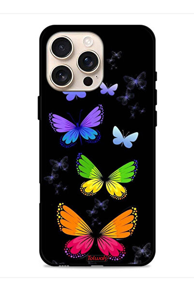 Tolwak غطاء حماية لهاتف Apple iPhone 16 Pro بنقشة فراشات ملونة