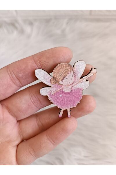 Doğrukan Hediyelik 25 adet pembe elbiseli peri kızı UV baskılı ahşap figür sü...