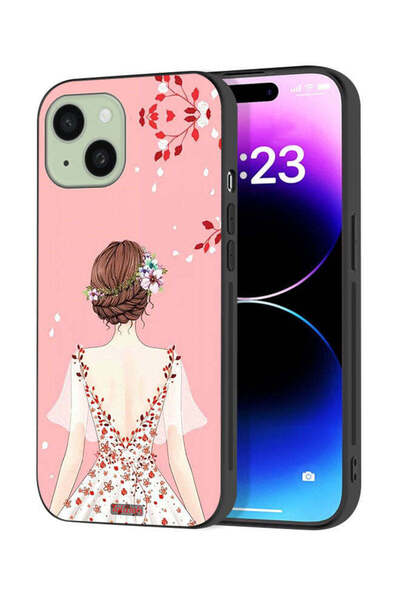 Tolwak Apple iPhone 15 Plus Protective Case Cover Standing Girl Art