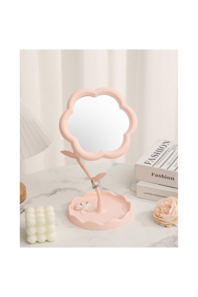 Flippy Desk Makeup Mirror, Rotating, Detachable, Sunflower Model, Ring Holder with Storage, Pink