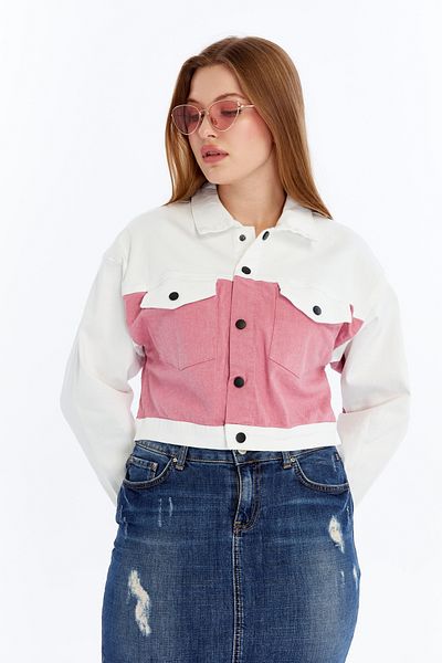 CHOS7N Women's Bomber Gabardine Jacket Snap Button College Denim Jacket with Pockets Colorful Easy to Match Jacket