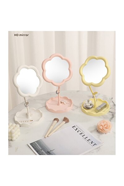 Flippy Desk Makeup Mirror, Rotating, Detachable, Sunflower Model, Ring Holder with Storage, Pink