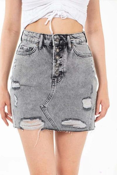 FashionForYou Noella Denim Skirt, Gray, 34