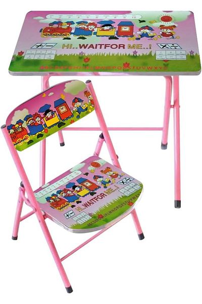 Generic Foldable Portable Wooden Kids Study Table and Chair Set (Pink)