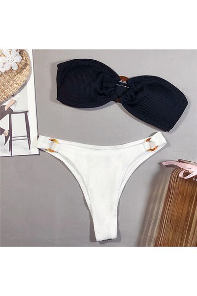 FashionForYou Two-piece Swimsuit, Luana, Black And White, S