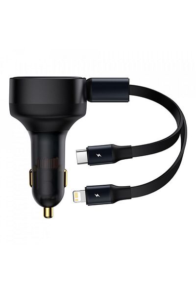 Baseus Încărcător auto cu încărcare rapidă, 30W + cablu Lightning, Type-C, 75cm - (CGTX000001) - Negru