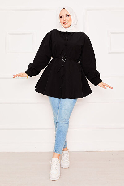 EBRUTESETTÜR قميص تونيك من التيريكوتون بأربطة على شكل قلب معدني