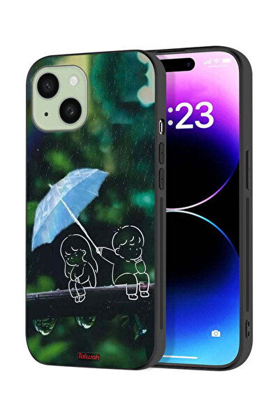 Tolwak Apple iPhone 15 Plus Protective Case Cover Couple Abstract Art