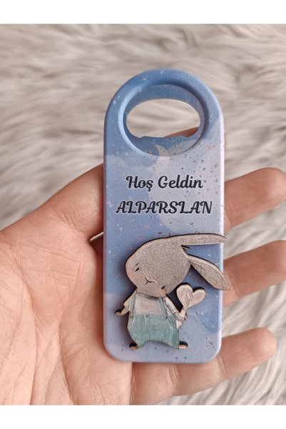 Doğrukan Hediyelik 10 adet mavi tulumlu tavşanlı kabartmalı uzun açacak magne...