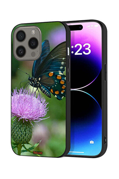 Tolwak غطاء حماية لجهاز Apple iPhone 15 Pro Max بتصميم فراشة جالسة على زهرة