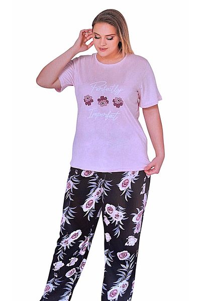Alperi Plus Size Summer Short Sleeve Women's Pajama Set Pink
