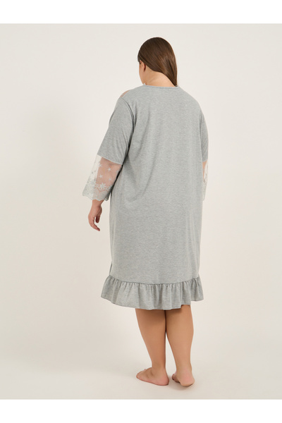 Styli Plus Size Lace Insert V Neck Nightdress