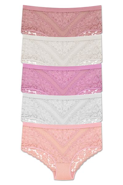 ZENA UNDERWEAR Pachet de 5 chiloți de damă cu talie înaltă elastică cu dantelă și detaliu din tul