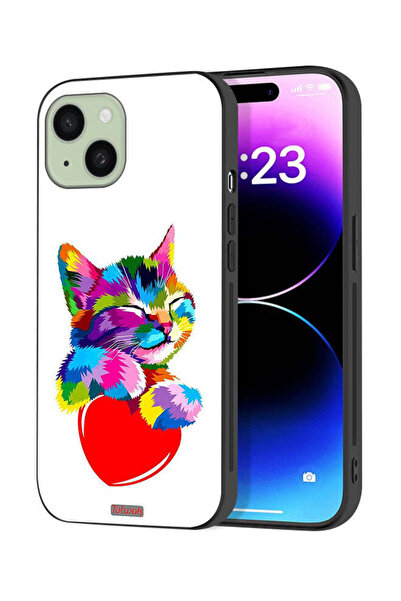 Tolwak Apple iPhone 15 Plus Protective Case Cover Colourful Kitten