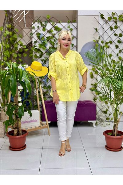 Punta Yg20023 Italian Scalloped Coton Blouse Yellow