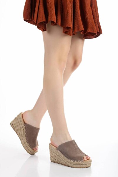 inyola Women's Genuine Leather Straw Wedge Heeled Slippers 6323