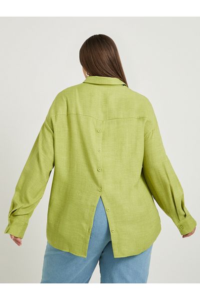 Styli Plus Size Solid Linen Look Button Back Regular Fit Shirt
