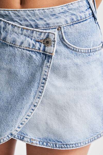 its basic Kadın Snow kot Rengi 4s5-3 Mini Boy %100 Koton Denim Şort Etek