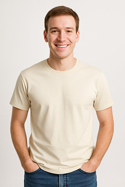 İpek Tekstil 100% Cotton Men T-Shirt Solid Color Basic Combed Cotton Crew Neck