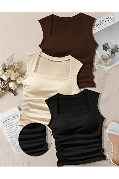 peri tower Πλεονεκτικό πακέτο 3 τεμαχίων, μπεζ, μαύρο, καφέ, τετράγωνο γιακά,...