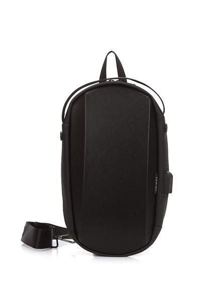 Newish Men's Black Vegan Leather Crossbody Shoulder and Waist Bag