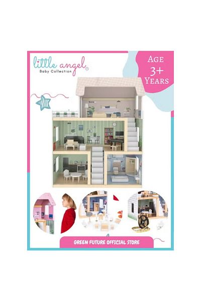 LITTLE ANGEL - Modern Wooden Dollhouse For Kids W/ Realistic Design