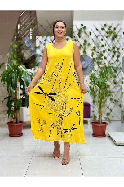 Punta Otantik Vl3035 Sleeveless Printed Voile Dress Yellow