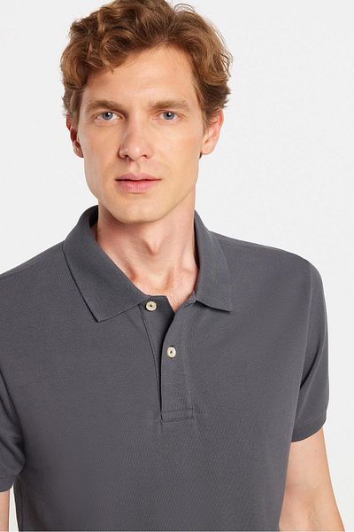 Tudors Ανδρικό μπλουζάκι με λεπτή εφαρμογή Slim Fit 100% βαμβακερό ανθρακί γιακά πόλο